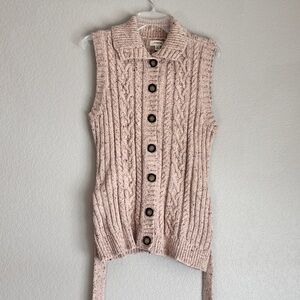 St. John's Bay Tan Cable Knit Button Up Vest with Waist Belt size M